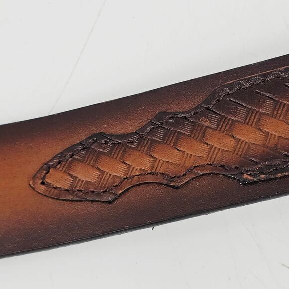 Stetson Country Handtooled Brown Leather Snap-On Western Belt Men's 38 - Picture 4 of 13